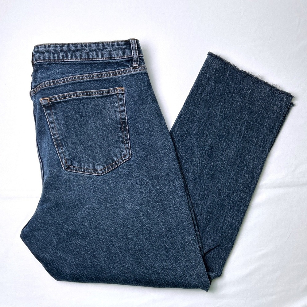 Topshop Mens Straight Leg Raw Hem Denim Jeans Size 36x28 Dark Wash Blue Grunge